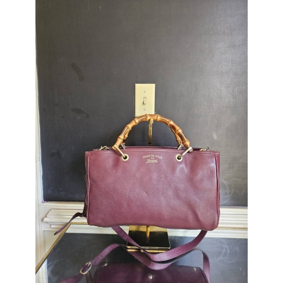 Authentic Gucci Bamboo Shopper Leather Satchel Bag Burgundy - Picture 1 of 12